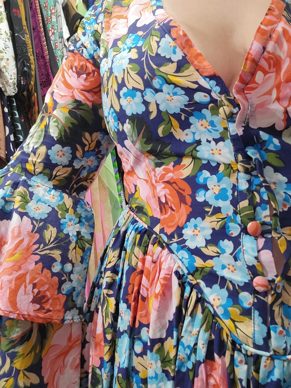 Batsheva Laura Ashley Floral Button-Front Maxi Dress with Pink & Blue Blooms - Picture 6 of 6